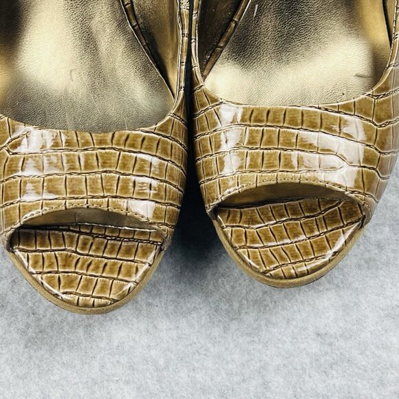 Nine West Sharina Heels Womens 8M Gold Croc Slingback Peep Toe Platform Dress - Picture 7 of 12